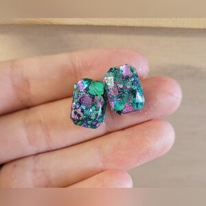 Purple Blue Glitter Mermaid Stud Earrings